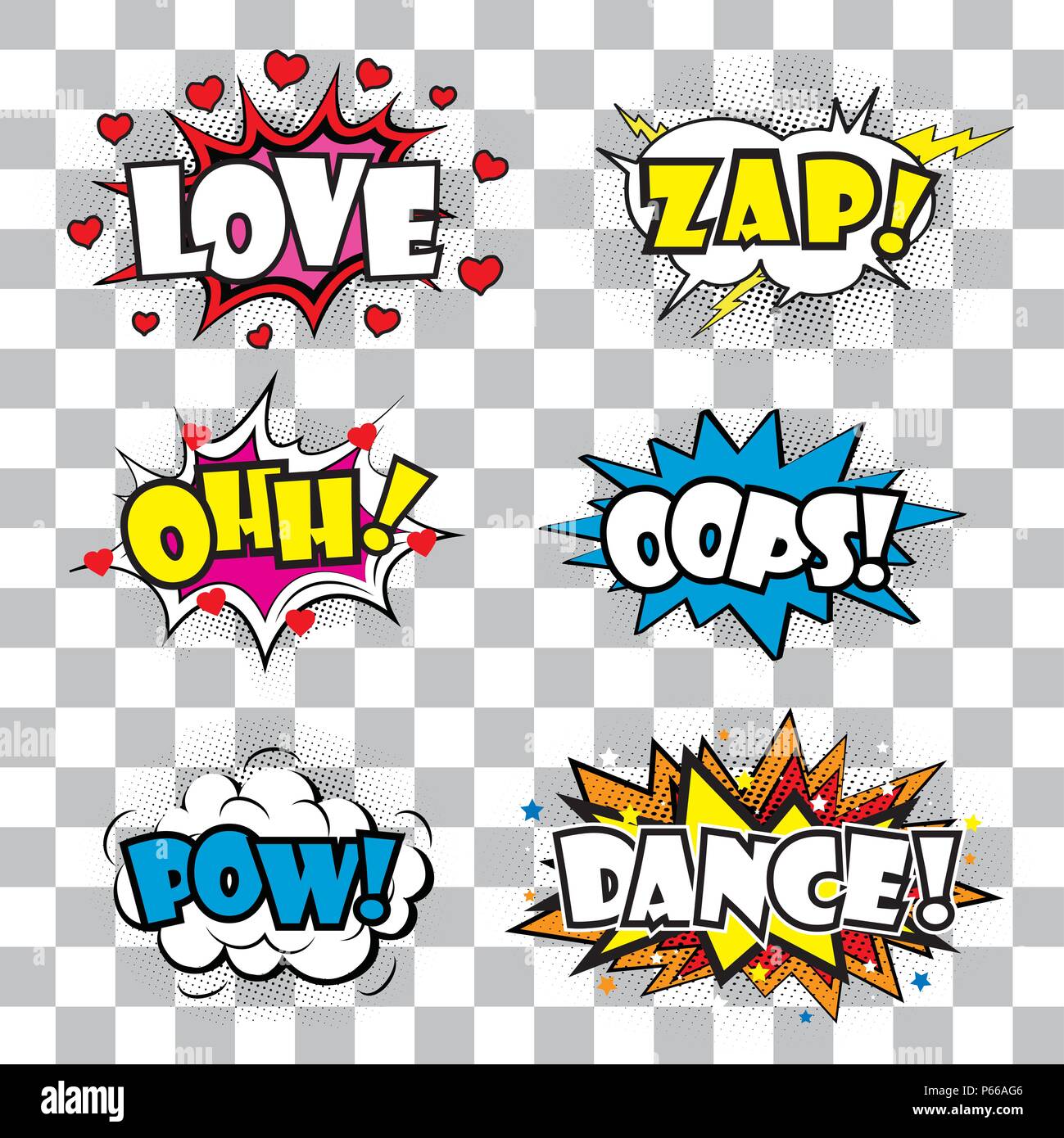Comic art speech bubble with expressions stickers set Stock Vector