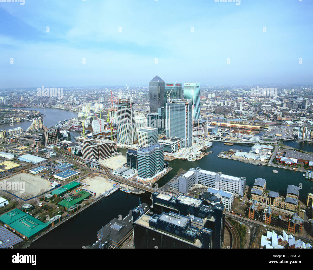 Aerial view of Canary Wharf Docklands area. London United Kingdom Stock ...