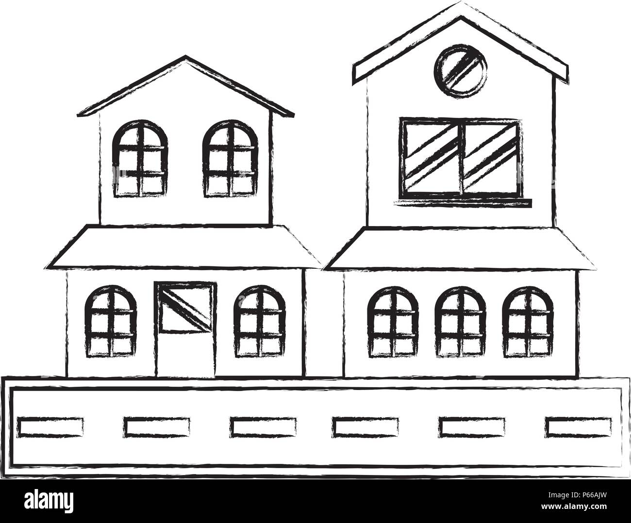sketch of Street with houses over white background, vector illustration ...