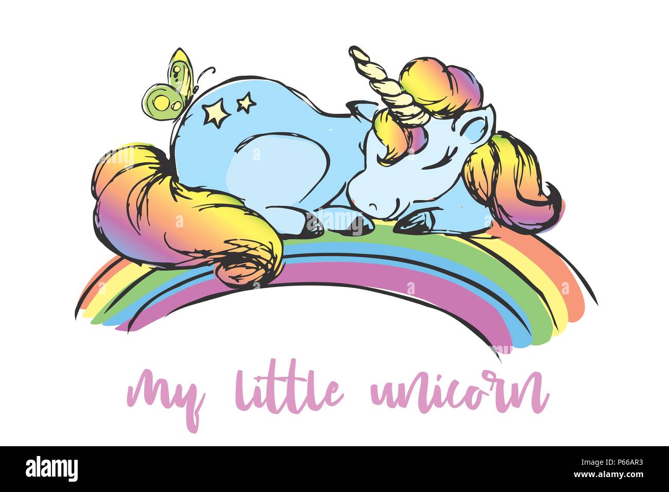 My little unicorn,cute horse on white background Stock Vector
