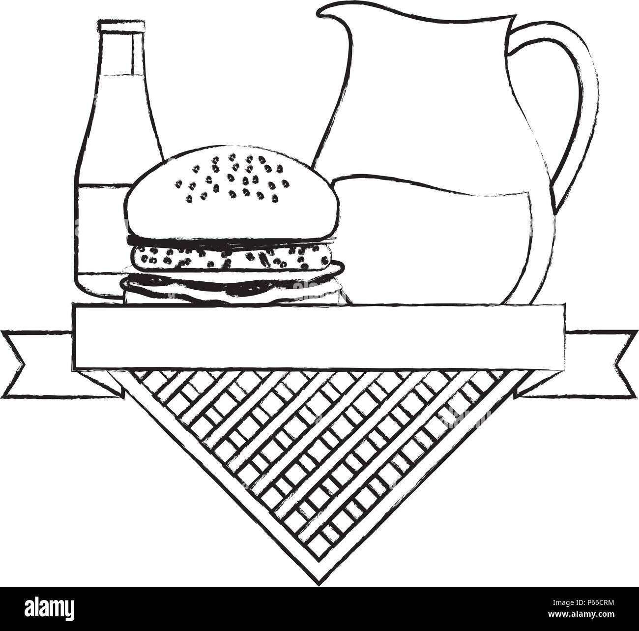 https://c8.alamy.com/comp/P66CRM/picnic-emblem-with-hamburger-and-lemonade-pitcher-icon-over-white-background-vector-illustration-P66CRM.jpg