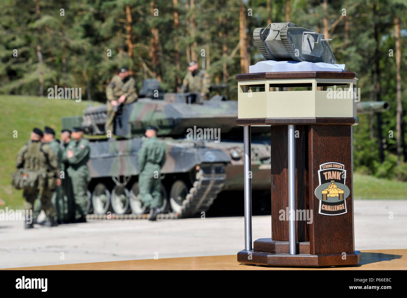Picture shows the trophy of the Strong Europe Tank Challenge (SETC), May 08, 2016 at Grafenwoehr Training Area, Germany. The SETC is co-hosted by U.S. Army Europe and the German Bundeswehr May 10-13, 2016. The competition is designed to foster military partnership while promoting NATO interoperability. Seven platoons from six NATO nations are competing in SETC - the first multinational tank challenge at Grafenwoehr in 25 years. For more photos, videos and stories from the Strong Europe Tank Challenge, go to http://www.eur.army.mil/tankchallenge/ (U.S. Army photo by Visual Information Specialis Stock Photo