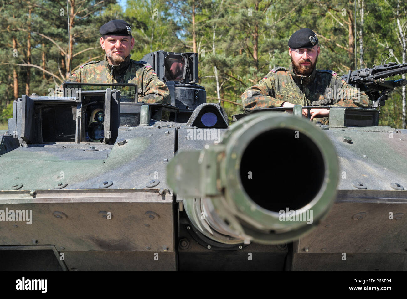 Photo shows Soldiers from Germany participating in the Strong Europe Tank Challenge (SETC) May 08, 2016 at Grafenwoehr Training Area, Germany. The SETC is co-hosted by U.S. Army Europe and the German Bundeswehr May 10-13, 2016. The competition is designed to foster military partnership while promoting NATO interoperability. Seven platoons from six NATO nations are competing in SETC - the first multinational tank challenge at Grafenwoehr in 25 years. For more photos, videos and stories from the Strong Europe Tank Challenge, go to http://www.eur.army.mil/tankchallenge/ (U.S. Army photo by Visual Stock Photo