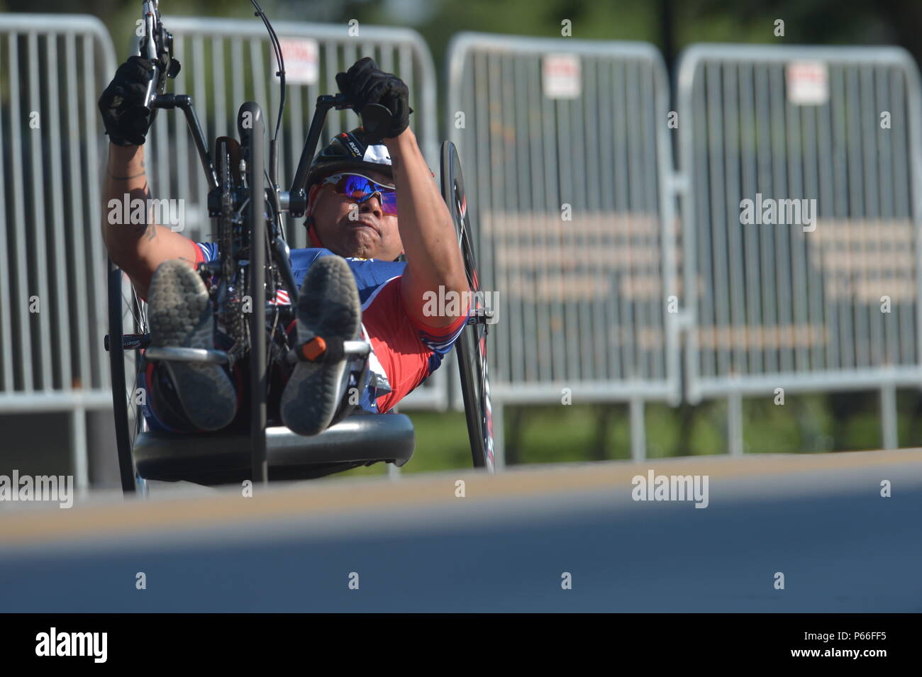 A wounded warrior with Team US competes during the cycling finals at ...