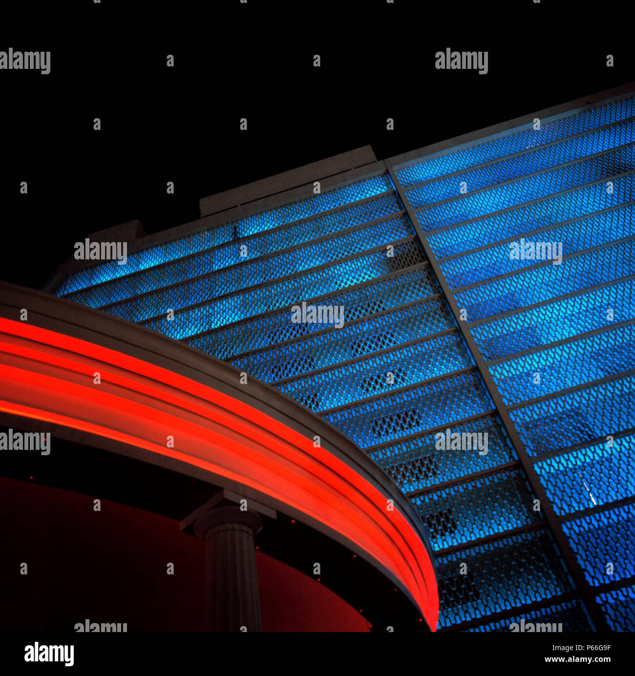 Neon lighted parking garage Stock Photo Alamy