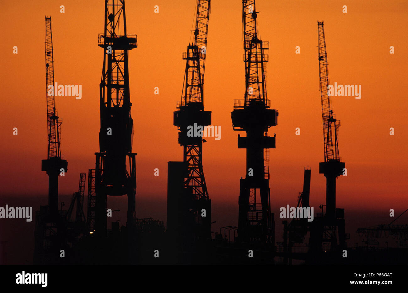 Harbour loading docks at evening Stock Photo Alamy