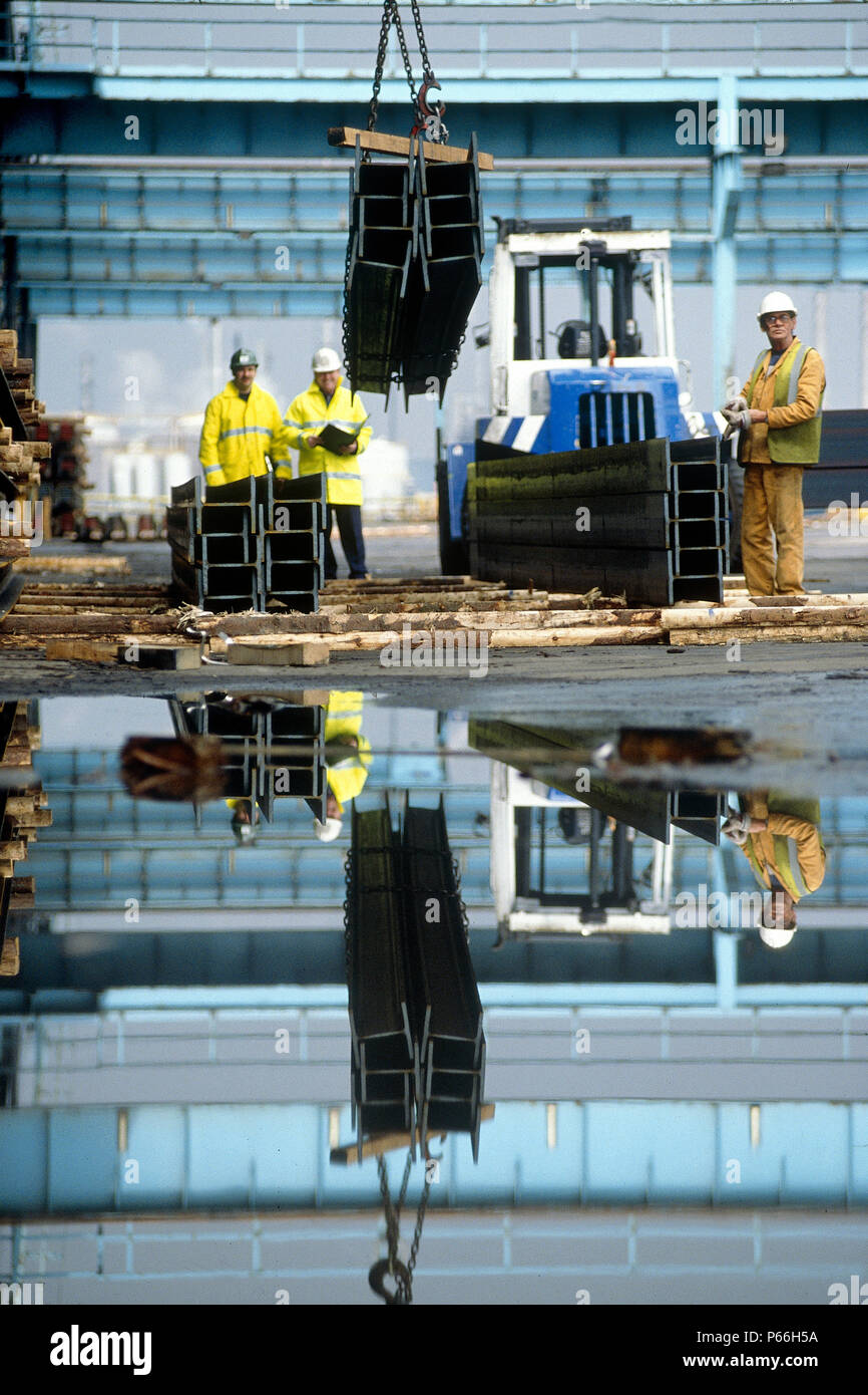 Loading steel sections. Hull docks, UK. Stock Photo