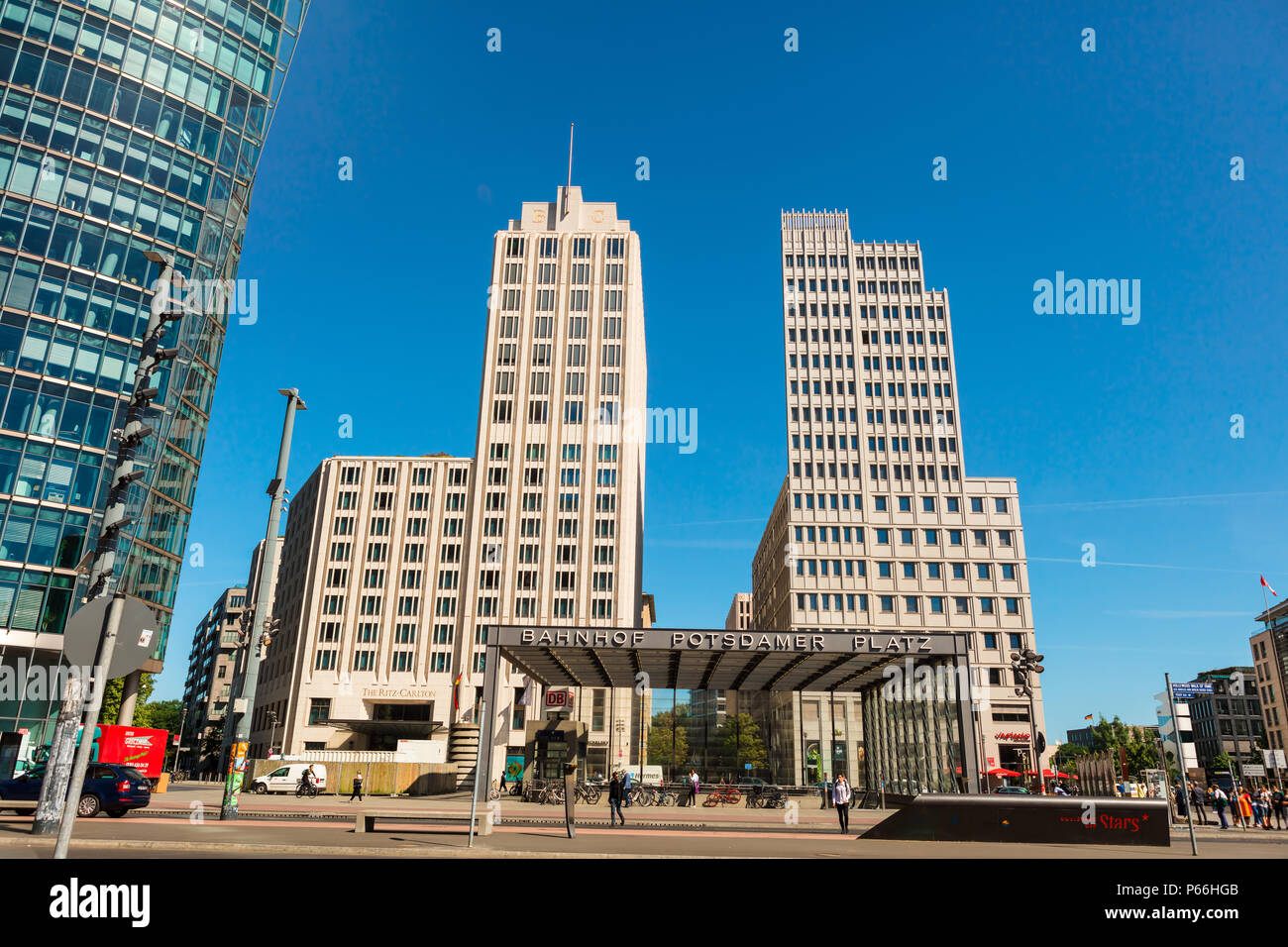 Potsdamer Platz (Potsdam Square) is a unique urban space central to Berlin and its history. Stock Photo