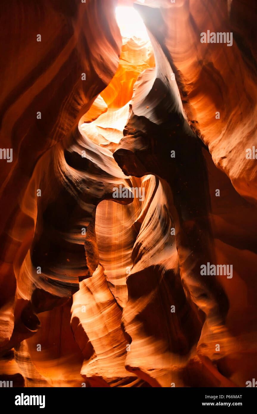 Beautiful vibrant colors of Upper Antelope Canyon, the famous slot canyon in Navajo land in the American Southwest near Page, Arizona, USA Stock Photo