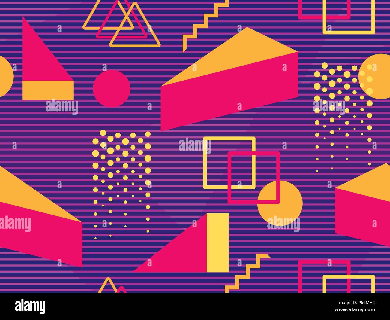 Retro futurism seamless pattern. Geometric elements memphis in the style of 80's. Synthwave retro background. Retrowave. Vector illustration Stock Vector