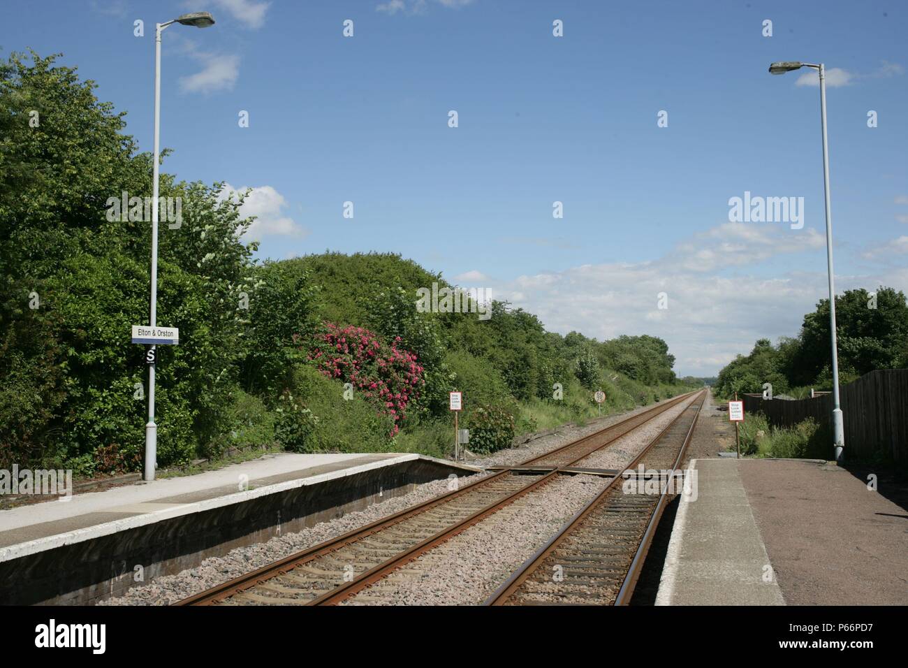 General view of the platforms and lighting at Elton and Orston station, Lincolnshire. 2007 Stock Photo