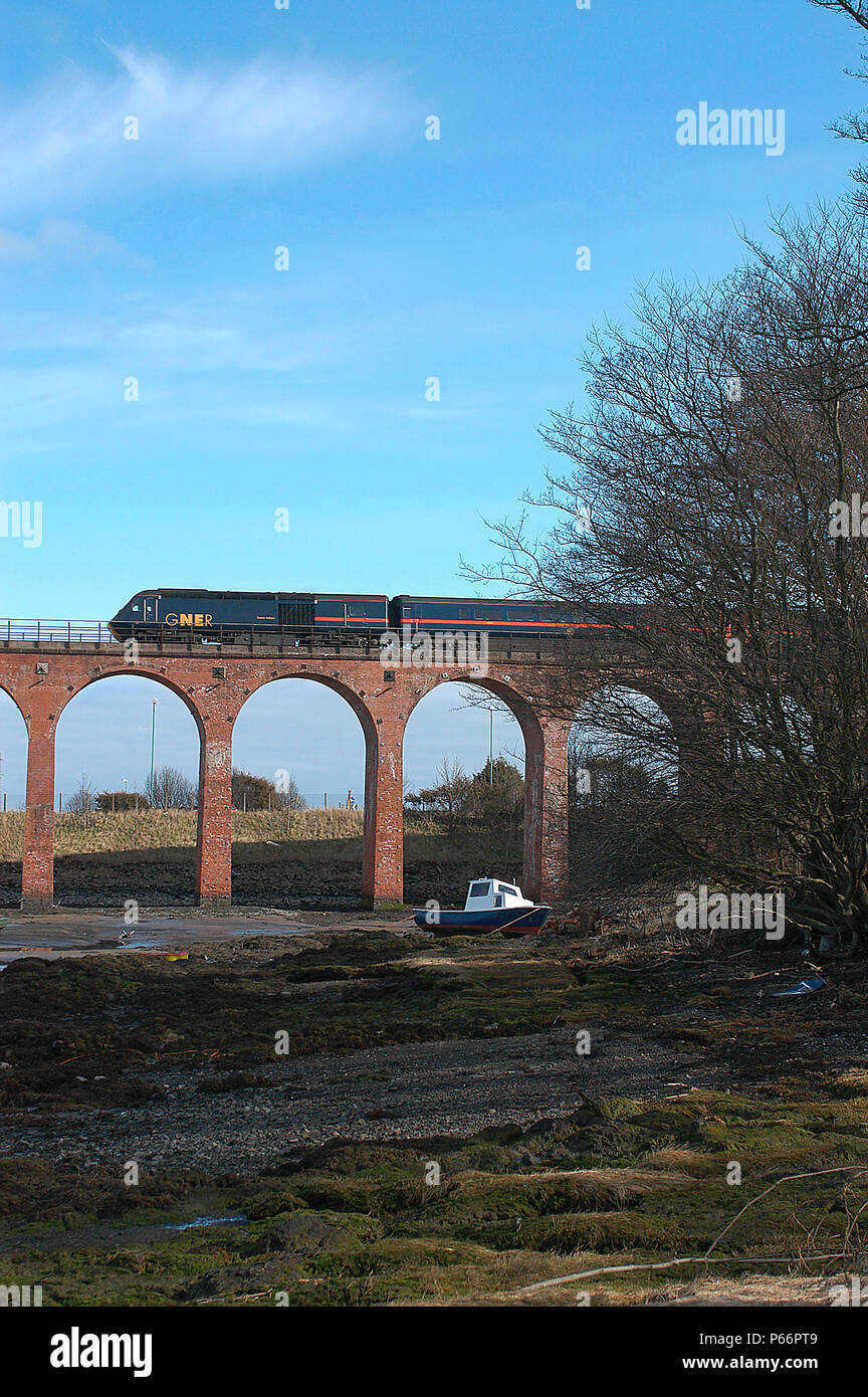 GNER services on non-electrified routes are provided by the HST fleet which normally works the through services to Aberdeen. North of Edinburgh the ro Stock Photo