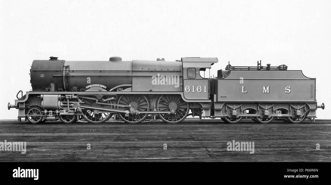 LMS Fowler Royal Scot Class 4-6-0, No.6161, The Kings Own in original form and before re-building in 1943  with superheated taper boiler, new cylinder Stock Photo
