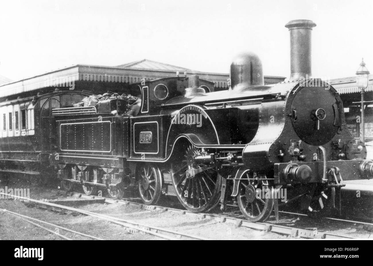 LNWR, Ramsbottom Problem Class 2-2-2 NO. 1429, Alfred Paget. C1857 Stock Photo