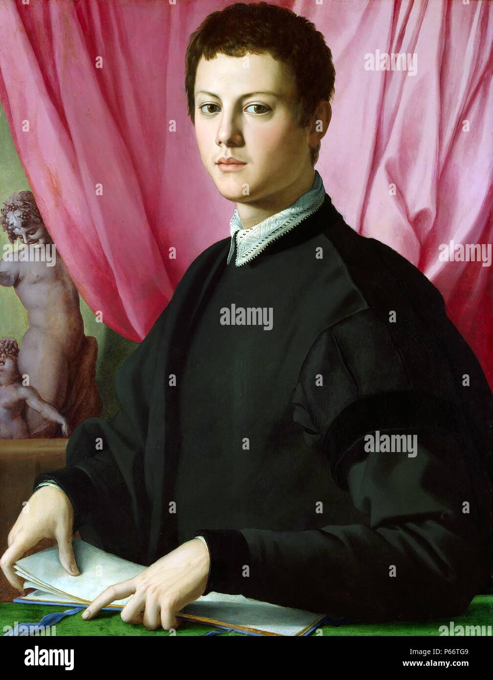 Portrait of a Young Man, ca.1550-5 by Agnolo di Cosimo Bronzino (1503 – 1572), Agnolo Bronzino was an Italian Mannerist painter from Florence. Stock Photo