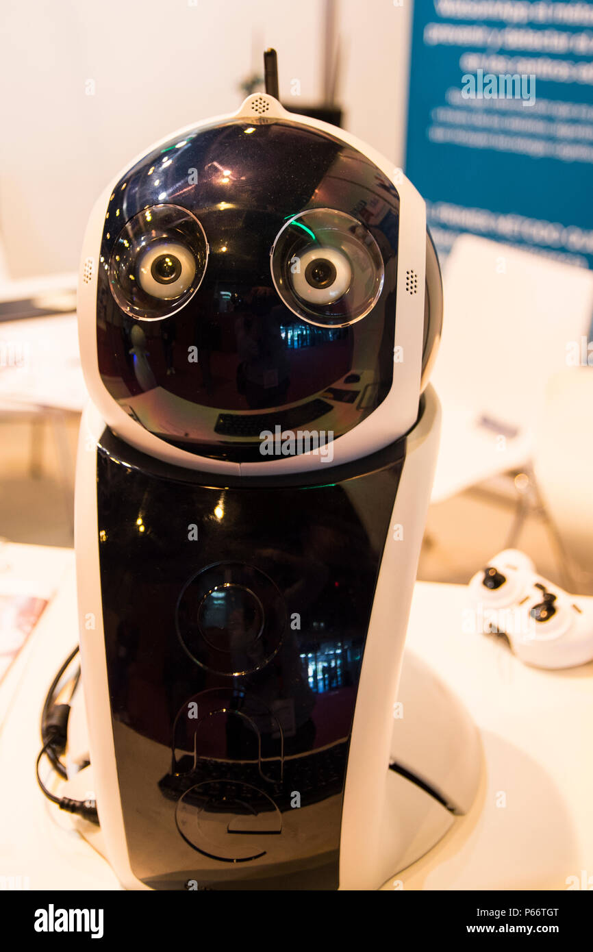 Small black and white robot in GREX (Global Robot Expo Stock Photo Alamy