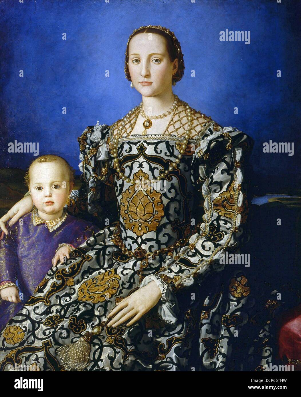 The Portrait of Eleanor of Toledo and Her Son finished ca. 1545 by Agnolo di Cosimo Bronzino (1503 – 1572), Agnolo Bronzino was an Italian Mannerist painter from Florence. Stock Photo