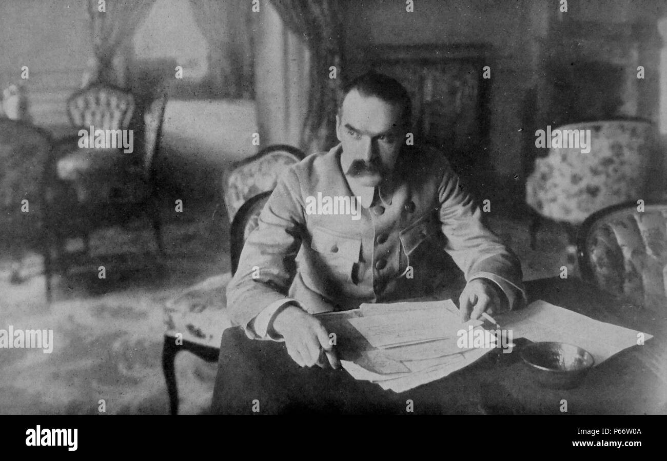 Józef Klemens Pilsudski (5 December 1867 – 12 May 1935), Polish statesman; Chief of State (1918–22), 'First Marshal' (from 1920), and leader (1926–35) of the Second Polish Republic. From mid-World War I he had a major influence in Poland's politics, and was an important figure on the European political scene Stock Photo