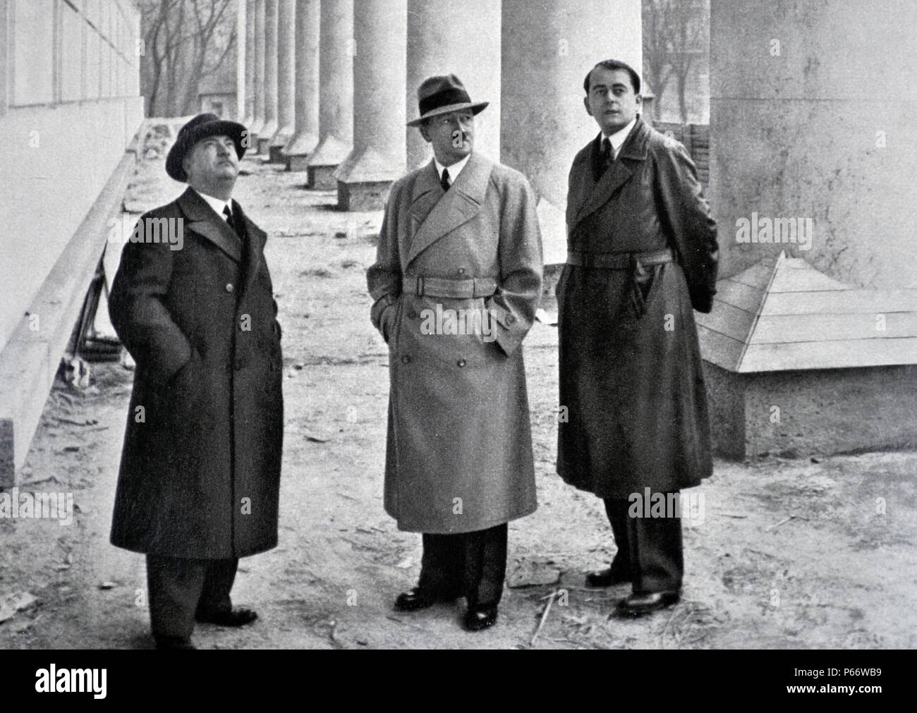 Adolf Hitler 1889-1945. German politician with his architects professor Gall and Albert Speer in Berlin 1937 Stock Photo