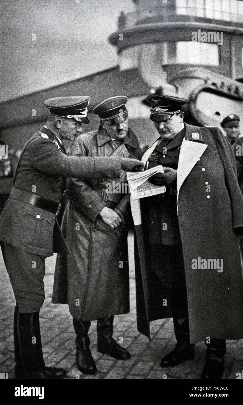 Hermann Goering commander of the German air force with Adolf Hitler on manoeuvres 1936 Stock Photo