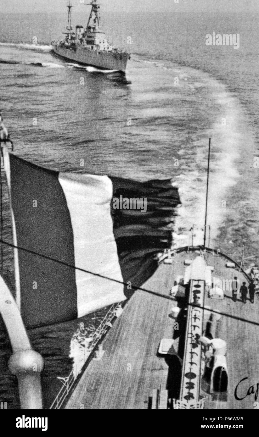 World War Two: French navy on patrol at sea 1940 Stock Photo