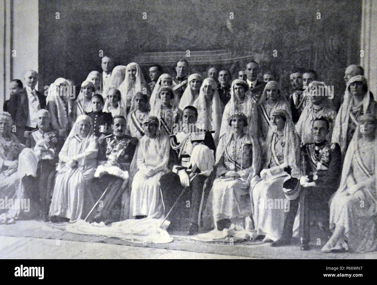 Spanish civil war: Last photograph of the Royal Family gathered on the occasion of the wedding of Count Zamoyski with the Infanta Isabel Alfonso , on March 9, 1929 Stock Photo