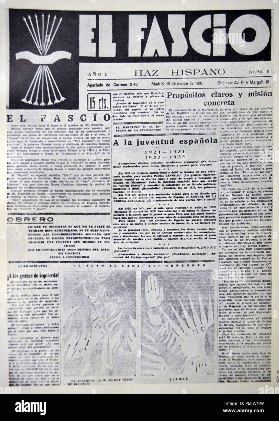 Spanish civil war: El Fascio Magazine, published by the Spanish falange party in the 1930's Stock Photo
