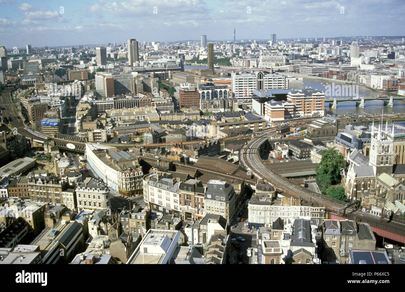 Aerial view of Borough Market area, London. C1993 Stock Photo