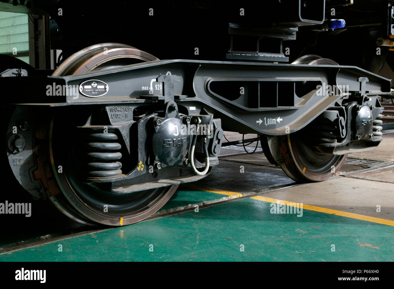 Bogie details of Network Rail ballast cleaner at Serco, Derby, March