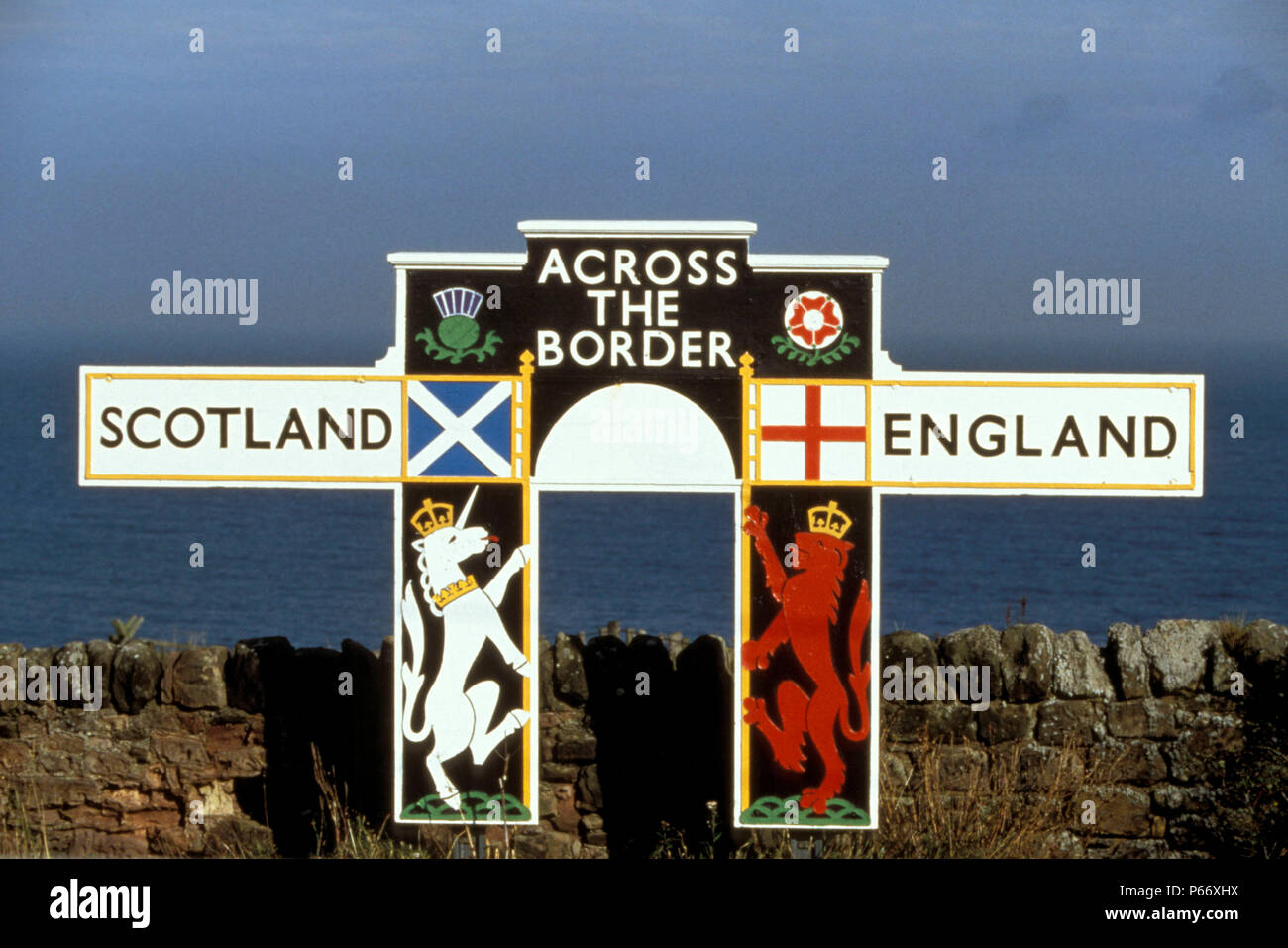 Border sign marking the border between England and Scotland, East Coast