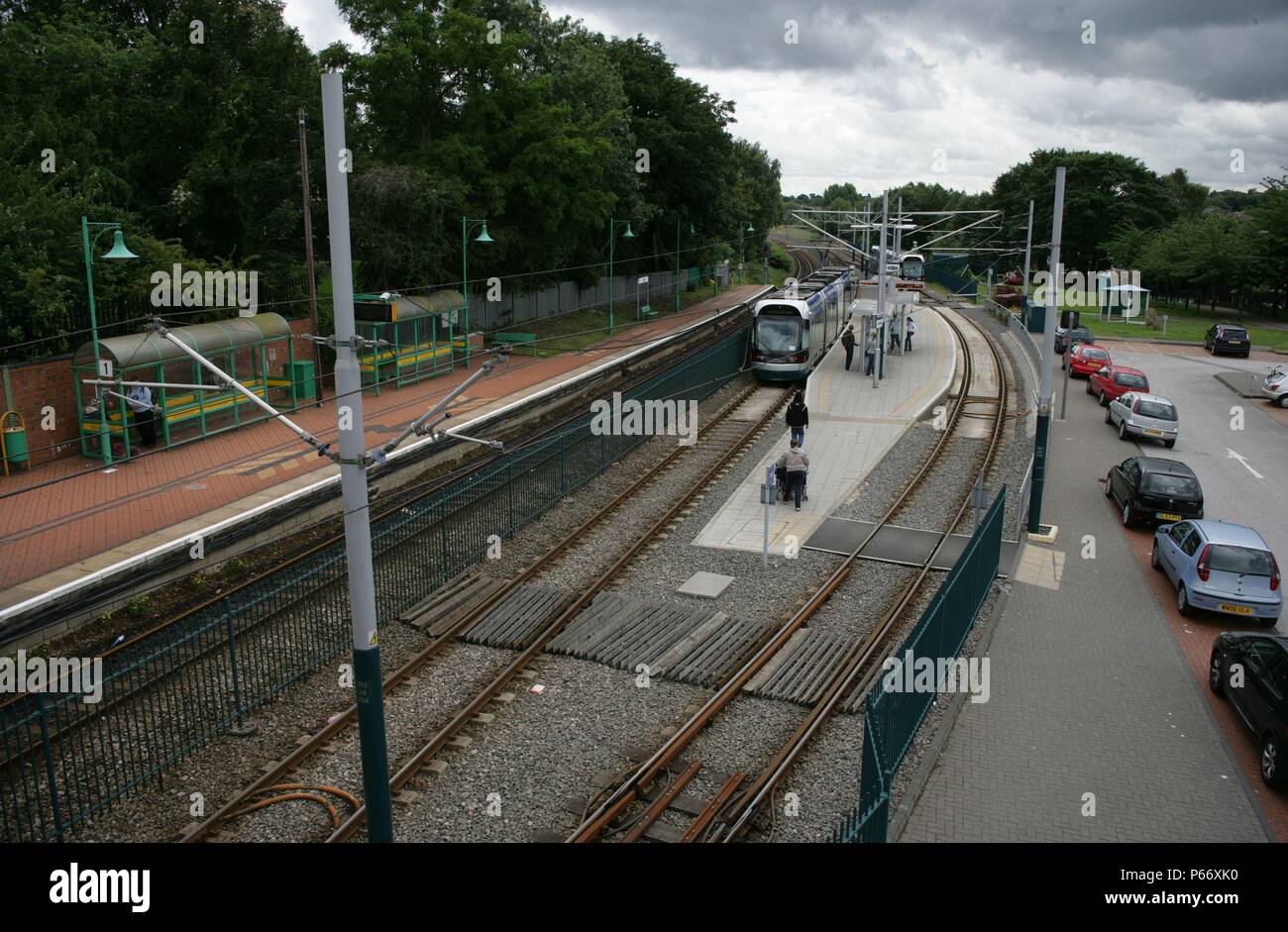 Bulwell station, Nottinghamshire, showing the interchange with the Nottingham tram system. 2007 Stock Photo
