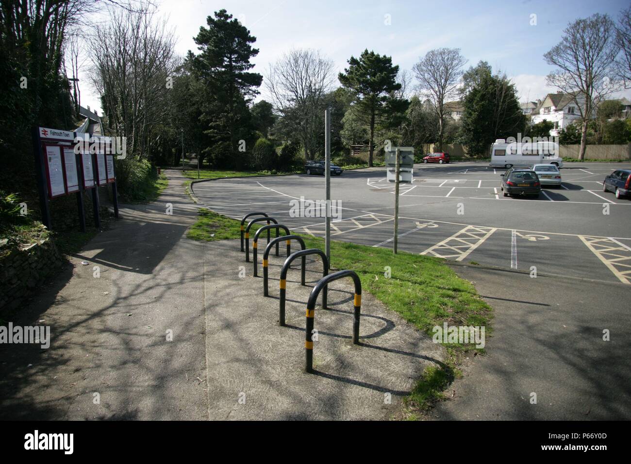 Entrance and car parking facilitiy at Falmouth Town station, Cornwall. 2006 Stock Photo Alamy