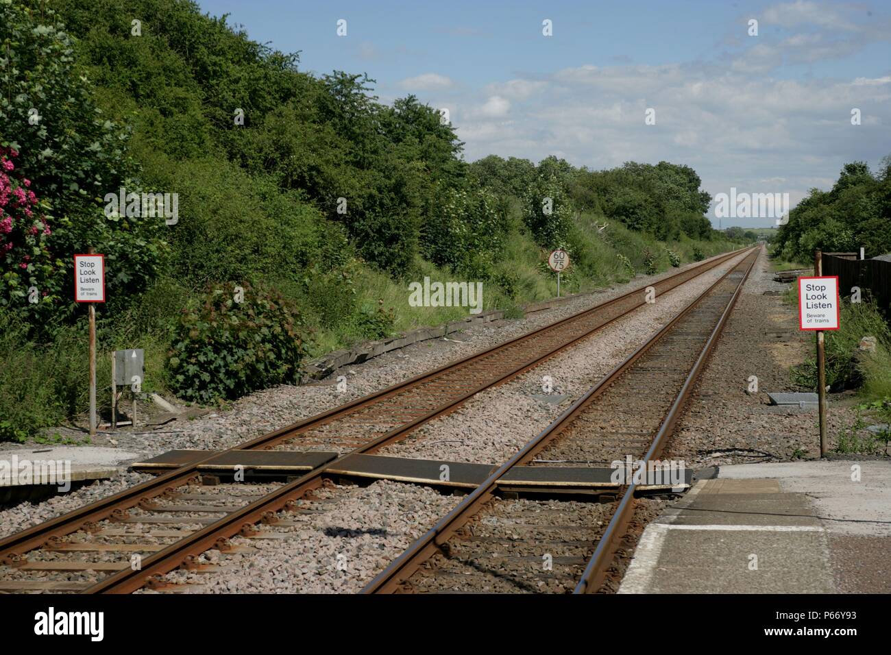 Pedestrian footcrossing between platforms at Elston and Orston station, Lincolnshire. 2007 Stock Photo