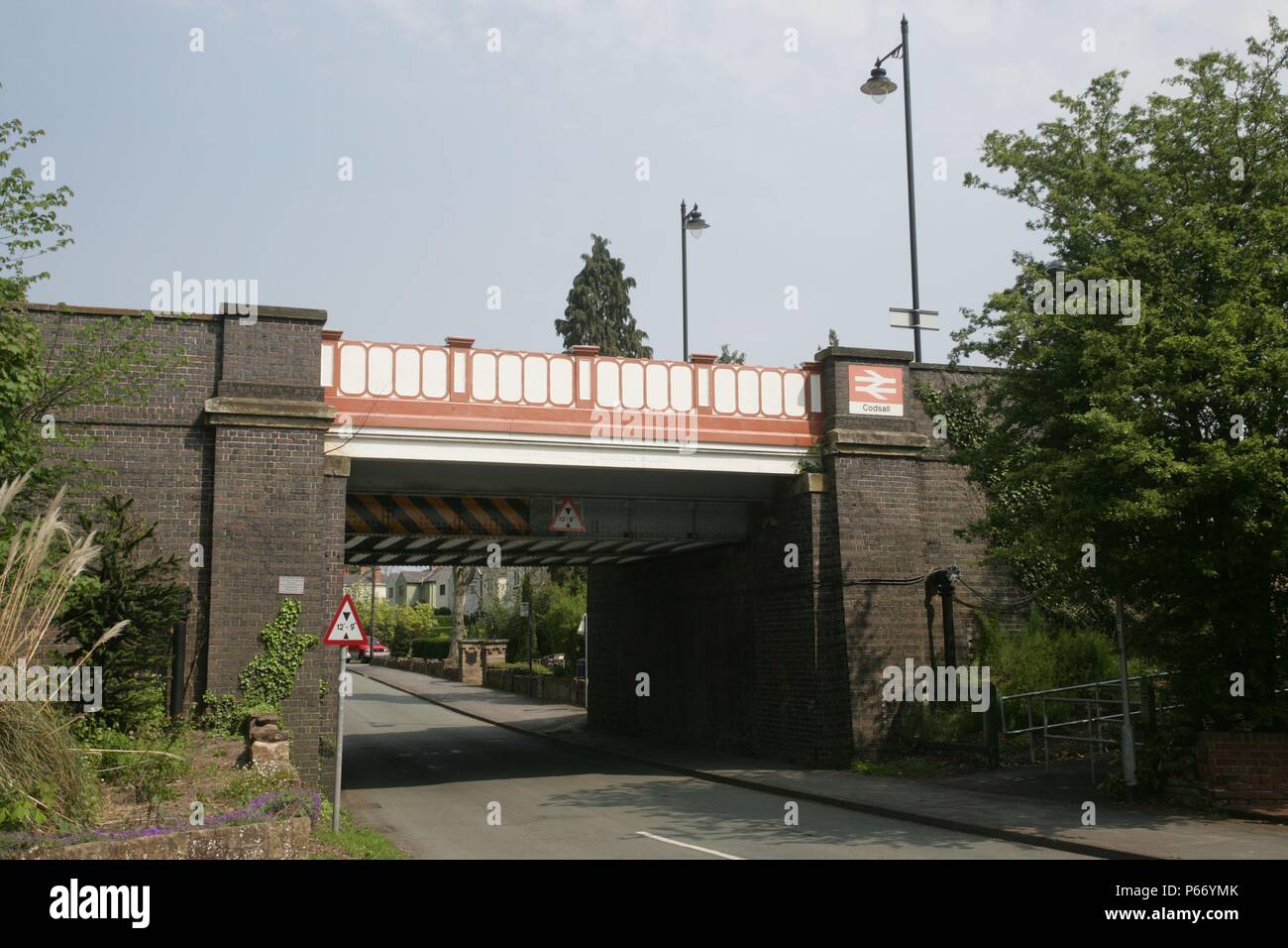 Railbridge and entrance to Codsall station, Staffordshire. 2007 Stock Photo