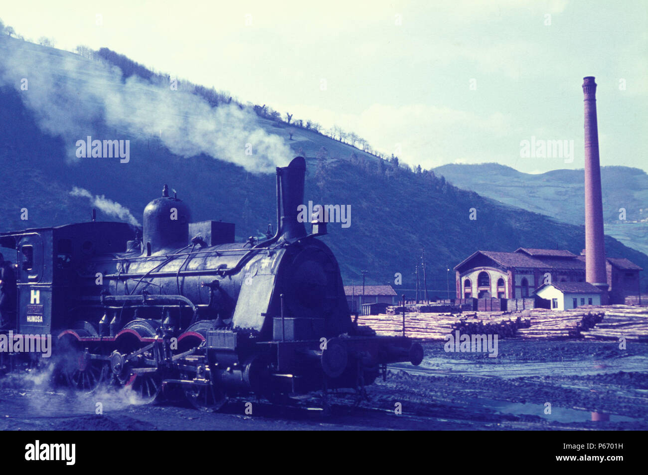 Spanish vintage ex RENFE 5'6 gauge 0-6-0 No. 2441 'Eslava' built by Hartmann of Chemnity in 1881 working for the Minas de Aller complex Ujo. Monday 5t Stock Photo
