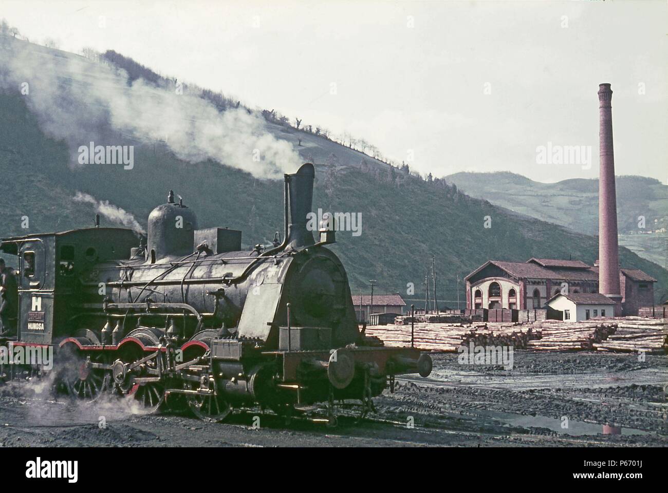 Spanish vintage, ex RENFE 5'6'' gauge 0-6-0 No.2441 'Eslava' built by Hartmann of Chemnity in 1881 working for the Minas de Aller complex ujo. Monday  Stock Photo