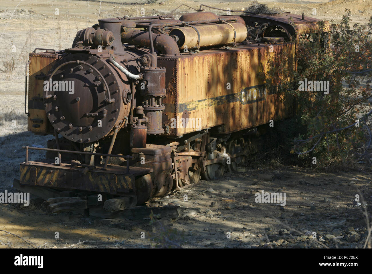 The former Cyprus Cyprus Mining Corporation's massive 0-8-2T, No.4, which has lain abandoned in the old workings for some 40 years. This superb engine Stock Photo