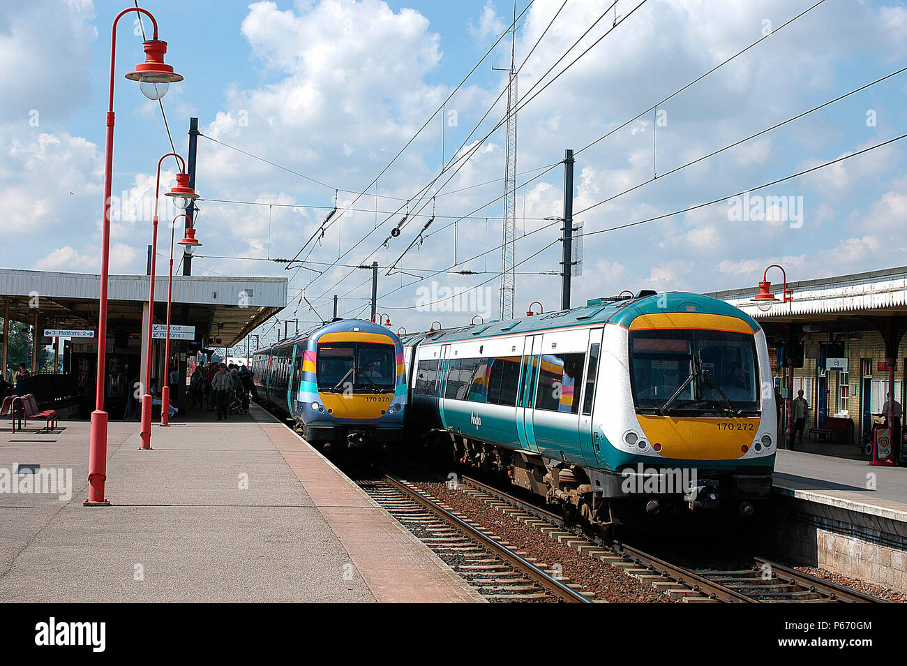 The introduction of Turbostar units has helped to provide new services such as the 4 units dedicated to the Norwich - Cambridge hourly service. A pair Stock Photo
