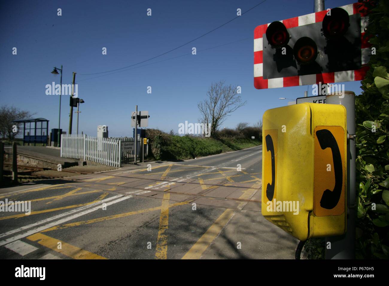 The level crossing at Quintrell Downs station, Cornwall, showing the
