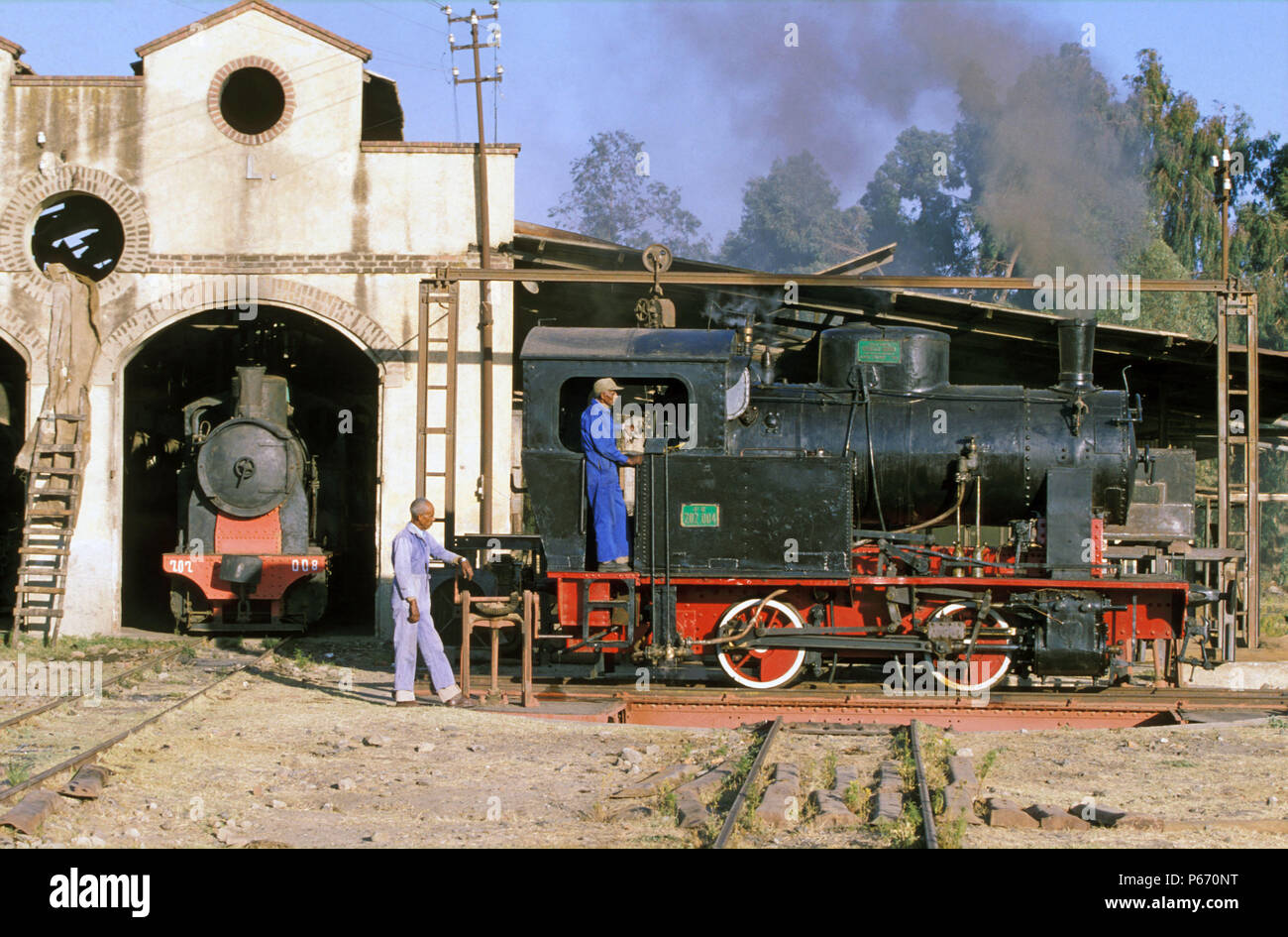 The rebuilding of Eritrea's railway between Masawa on the Red Sea Coast and Asmara the capital, following 30 years of abandonment and Civil war, was l Stock Photo