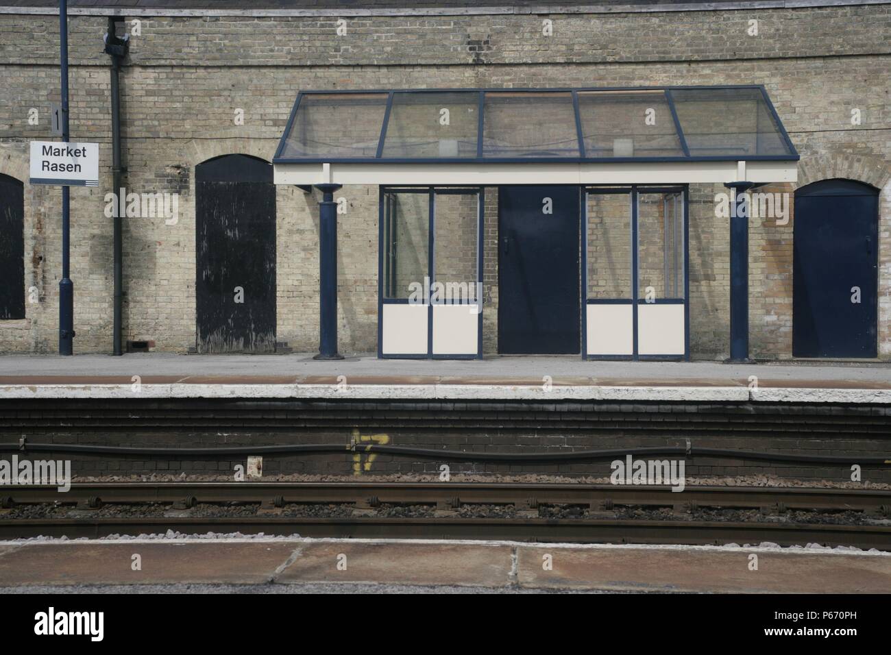 The recently installed glazed canopy and waiting shelter at Market Rasen station, Lincolnshire