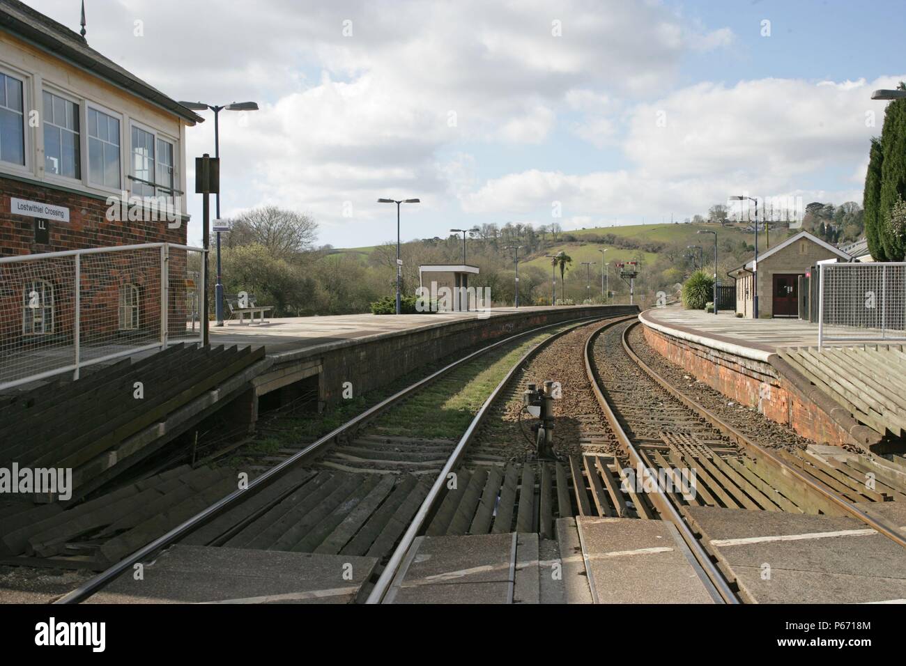 View of Lostwithiel station, Cornwall, from the level crossing at the ...