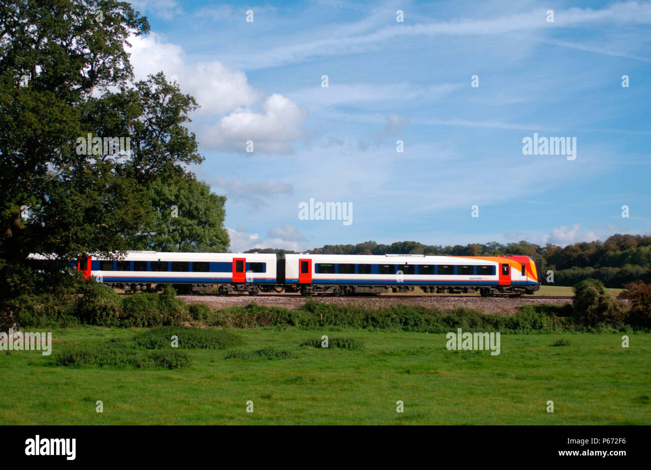 A South West Trains train in action. 2004. Stock Photo