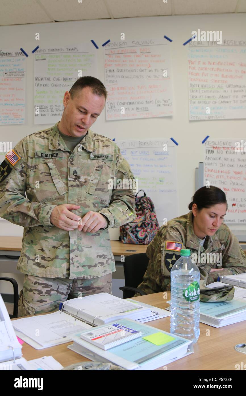 A Soldier Participate In A Teaching Exercise During The Master Resilience  Trainer Course, May 13, 2016, In Vilseck, Germany. The Mrt Course Is A  Comprehensive Soldier And Family Fitness (Csf2) Program, Developed