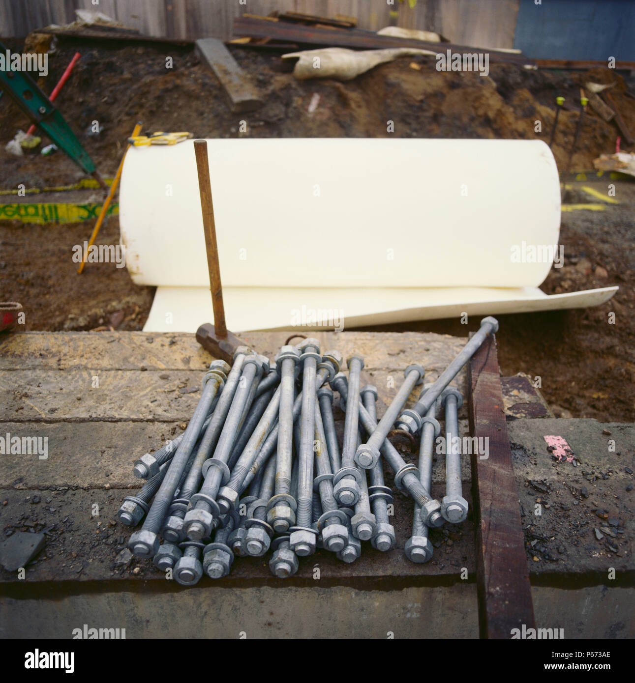 Bolts and nuts stacked for installation on site Stock Photo Alamy