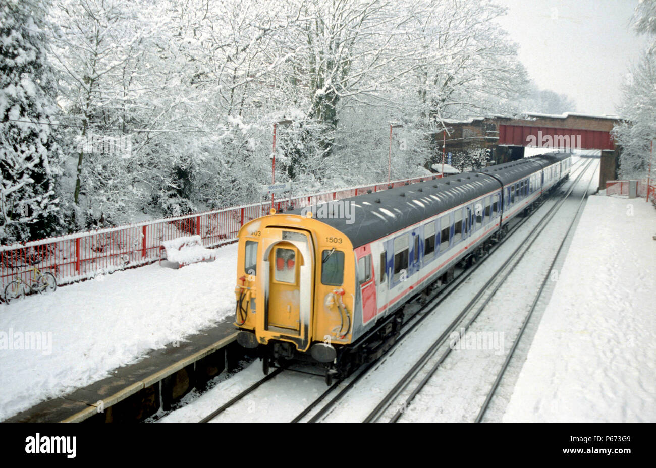 A wintery scene at Hildenborough Station. Stock Photo