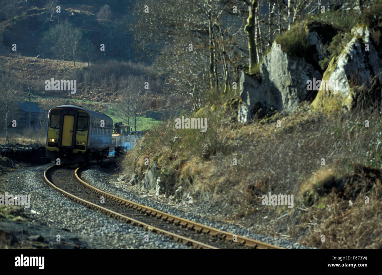 Arriva Trains Wales local service approaches Roman Bridge on the line between Llandudno Junction