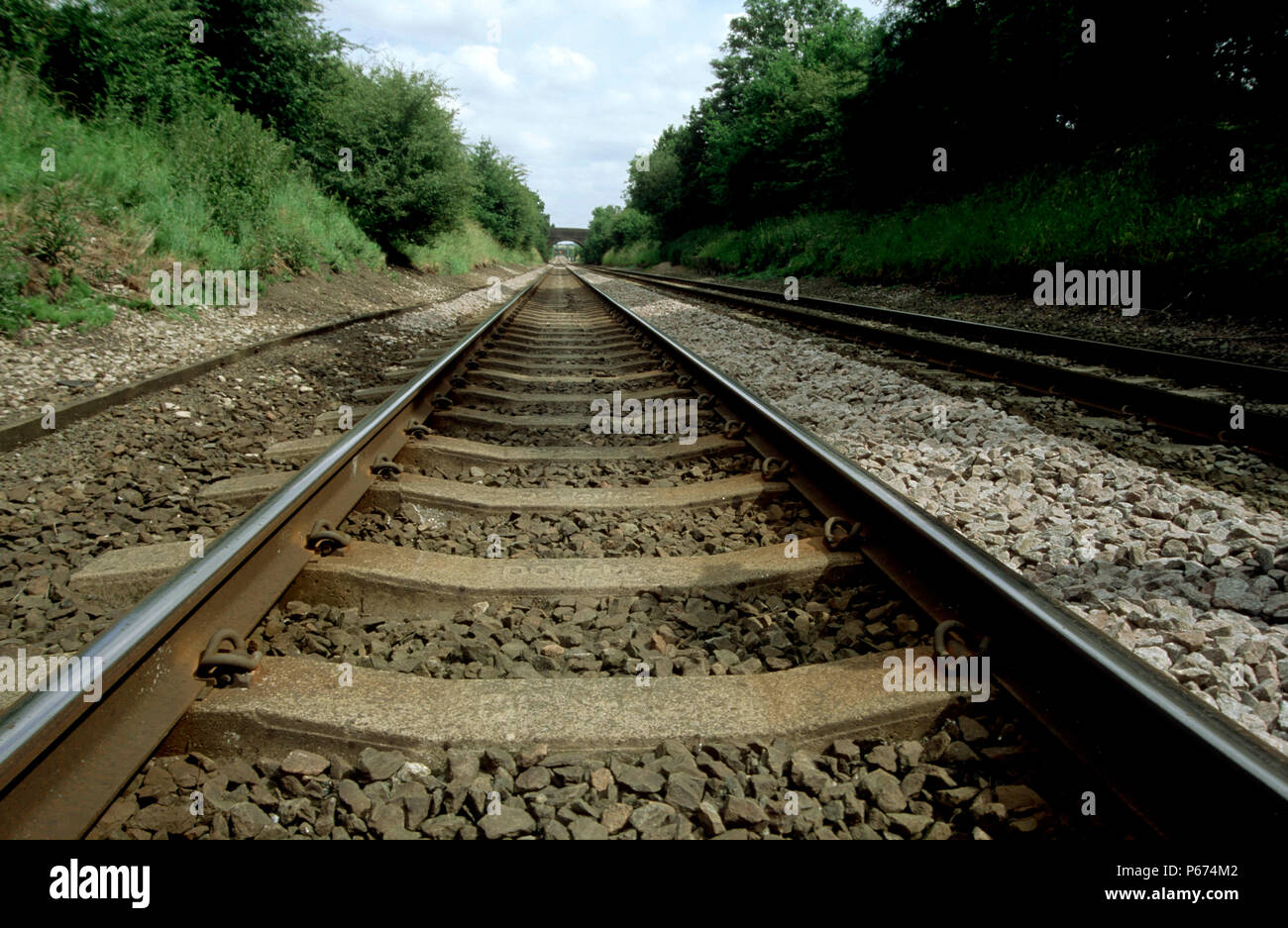 Low level view of tracks on the Midland Main Line in Leicestershire. C1998 Stock Photo