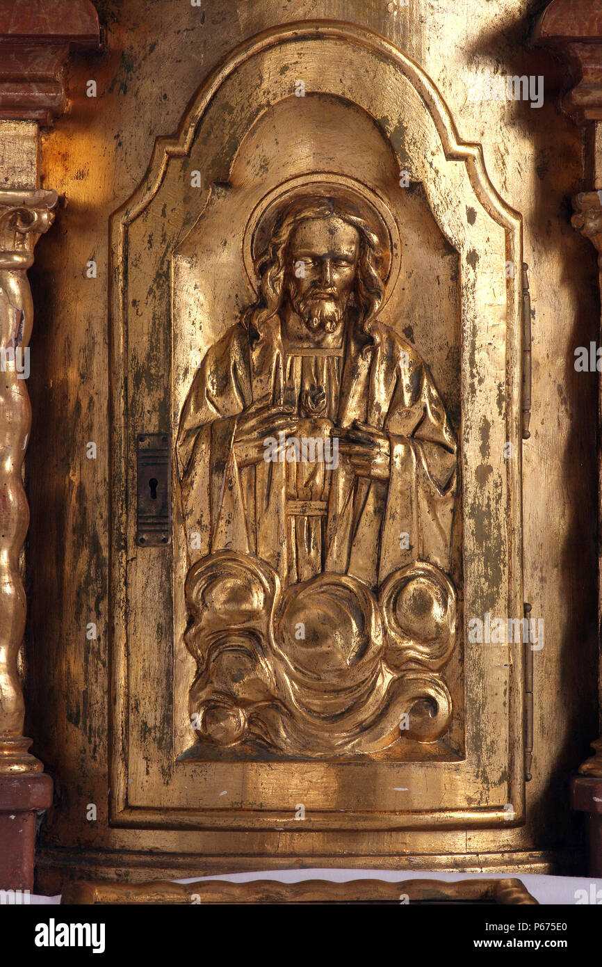 Jesus, the door of the tabernacle on the altar in the chapel of the castle in Klenovnik, Croatia Stock Photo
