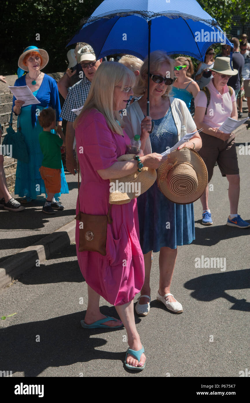 Group women village life sing hymns north Yorkshire village annual Feast day 2010s 2018 HOMER SYKES Stock Photo